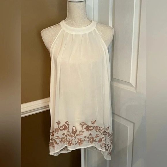Pol Womens Blouse White Sleeveless With bottom Embroidered Boho halter neck line - Picture 3 of 14